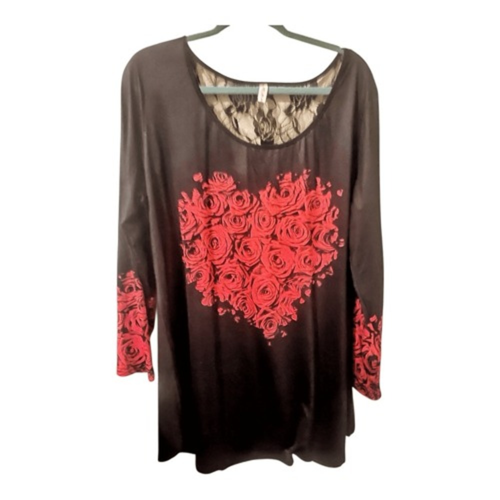 Black plus Size Red Heart Back Lace Blouse Size 3X NWOT